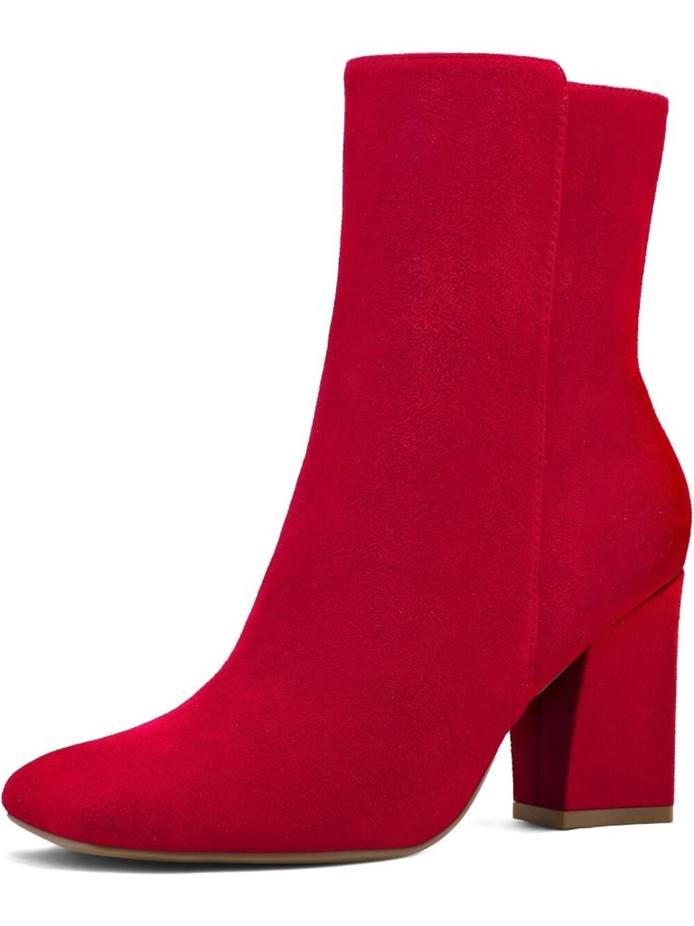 Women's Red Ankle Boots Square Toe GoGo Boots Chunky Block Heel Mid Calf Boots